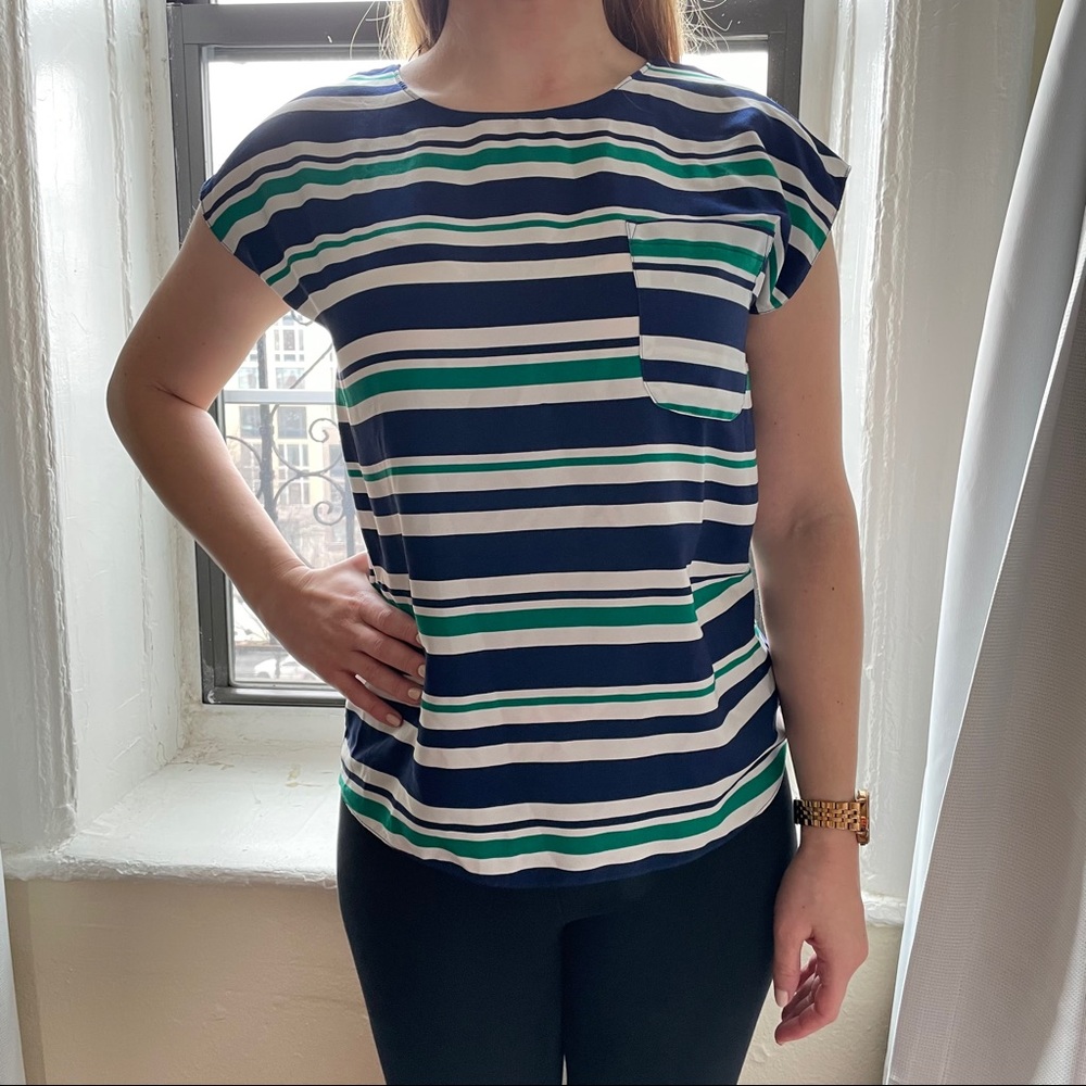 Striped boxy short-sleeve blouse, chest pocket